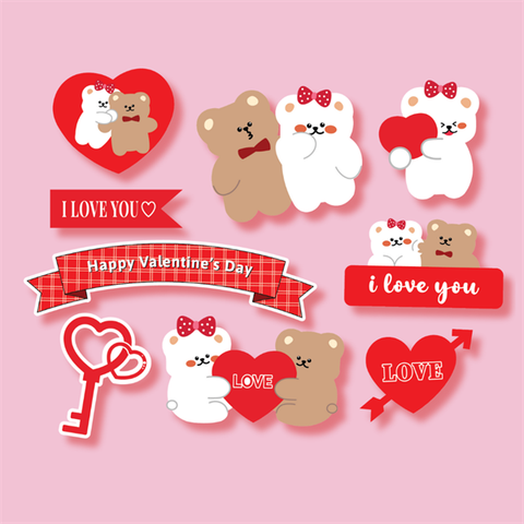 VLT set que giấy gấu ôm tim CHÌA KHÓA đỏ tươi (Combo 2)