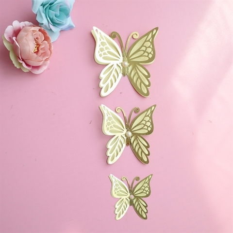 Set 3 bướm NGỌC TRAI VÀNG NỀN VÀNG