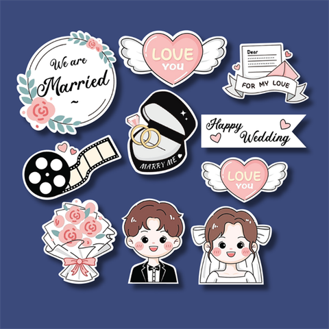 Set que giấy CÔ DÂU, CHÚ RỂ KUTE + NHẪN CƯỚI (combo2)