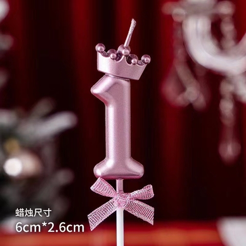 Set 10 nến số vương miện hồng số 1