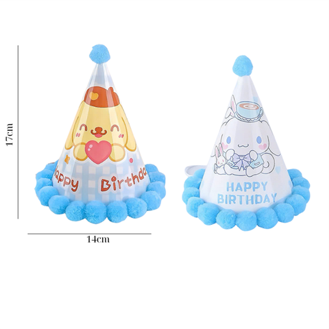 SET 10 mũ sinh nhật viền bông XANH mix mẫu kute NHỎ