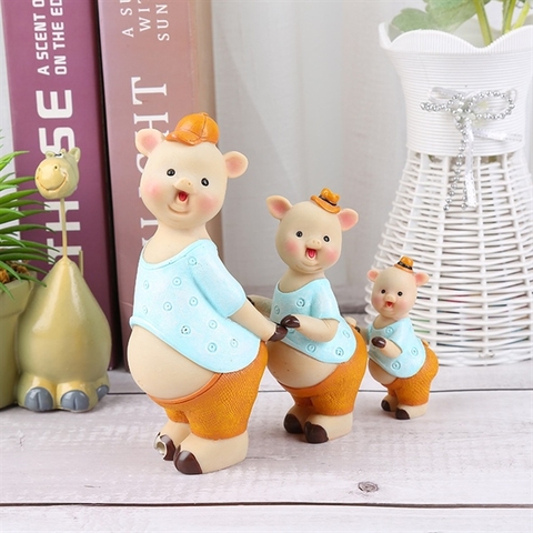 Set 3 bé heo màu xanh nhạt đội mũ