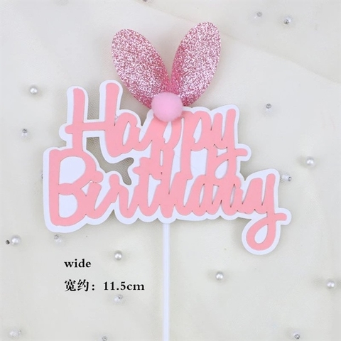 Que cắm HPBD tai thỏ lấp lánh HỒNG