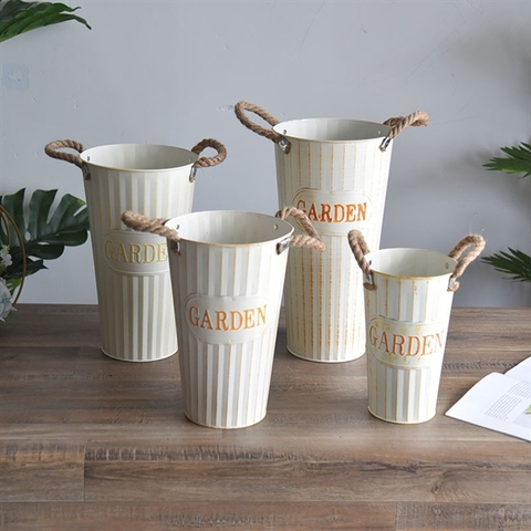 Xô hoa gia đình màu kem SỌC GARDEN KT 15*25