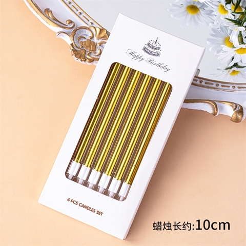 Nến thẳng dài nhũ vàng vỉ 6 que 10cm