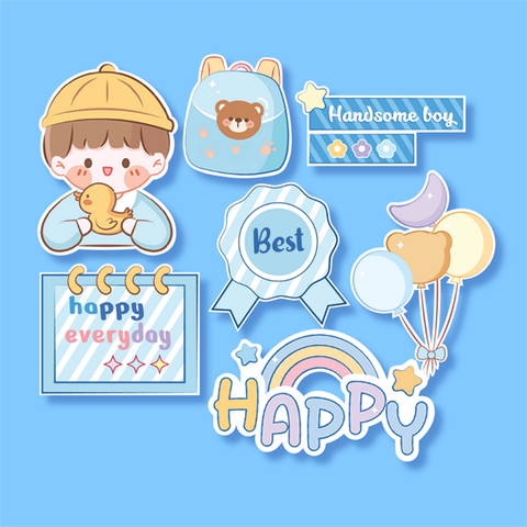 Set que giấy - bé TRAI mũ vàng cầm VỊT VÀNG (combo 2)