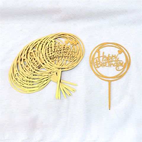 Topper mica Set 10 que HPBD 2 vòng tròn trái tim VÀNG