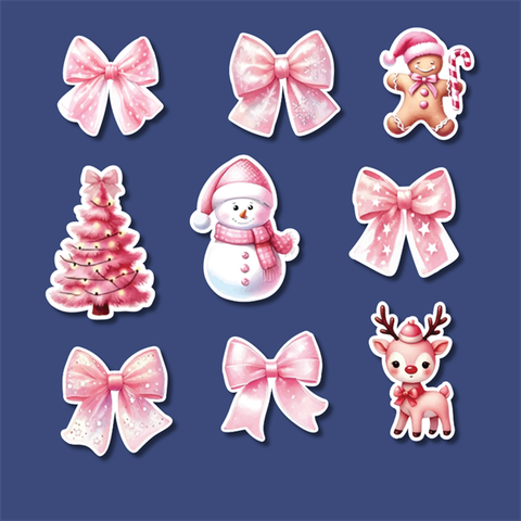 Set que giấy noel-MC tuần lộc nơ người tuyết HỒNG ( combo 2)