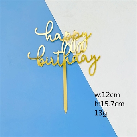 Topper mica HPBD nét nhỏ chữ thường VÀNG