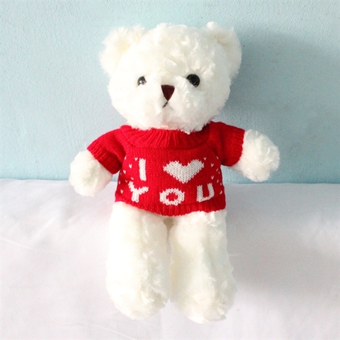 Gấu bông TRẮNG áo đỏ i love u 30*22cm