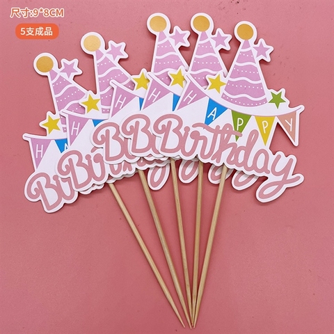 Que cắm SET 5 QUE hpbd-dải cờ + mũ dài + sao HỒNG