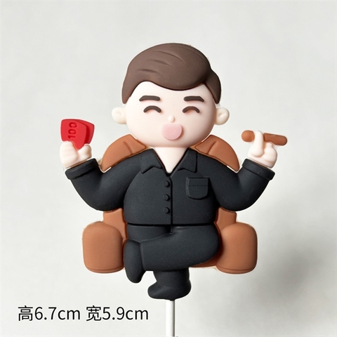 Kute NHỰA DẺO boss ÁO ĐEN ngồi ghế cầm TIỀN ĐỎ + THUỐC LÁ