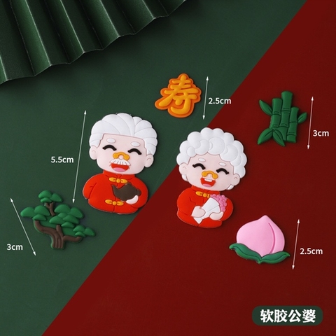 Set 6 chi tiết nhựa dẻo ÔNG BÀ + QUẢ ĐÀO HỒNG + TÙNG + TRÚC