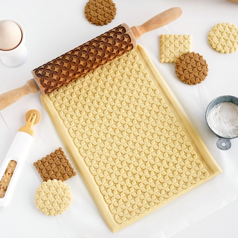 Cán bột gỗ in hoa văn size 35cm mã 50