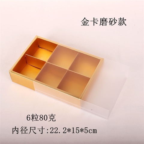 Hộp 6 bánh 80g nắp kính mờ đế VÀNG (24,2cm*16,2cm*5cm)