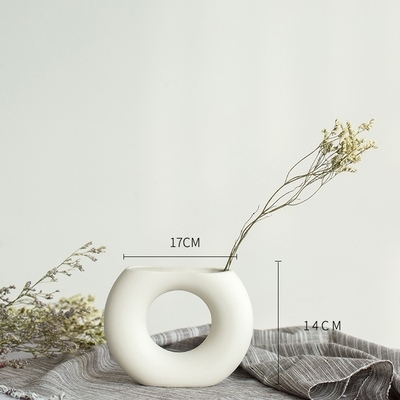 Bình decor men sần trắng ngà (lọ hoa hình tròn 17*14cm)