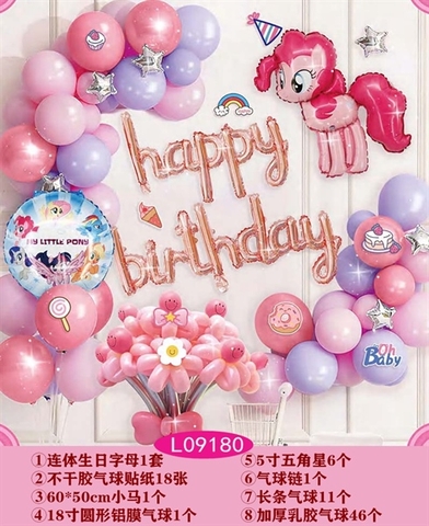 SET Bóng bay + Bóng chữ HPBD + PHụ kiện L09180 Hồng Tím