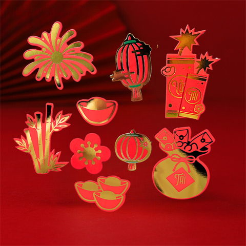 Set que giấy- TẾT ép nhũ TRÚC HOA ĐÀO...