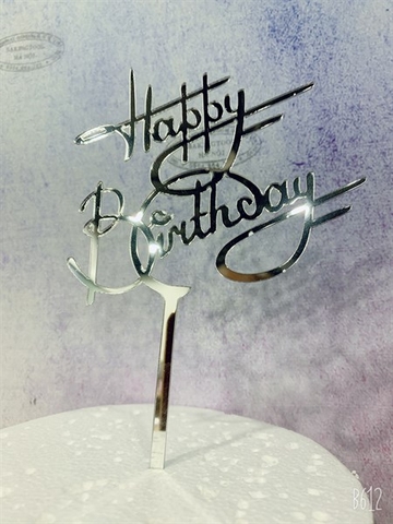 Topper mica HPBD chữ D uốn BẠC