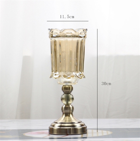 Lọ hoa thuỷ tinh chân cao đế hợp kim 30*11,5cm