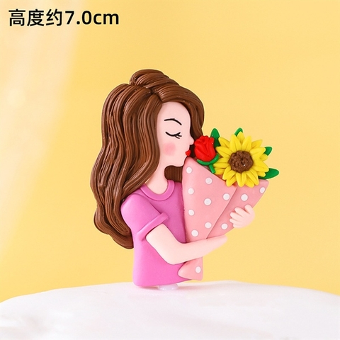 20/11 Que kute gốm dẻo GV CÔ GIÁO ÁO TÍM ôm hoa hương dương