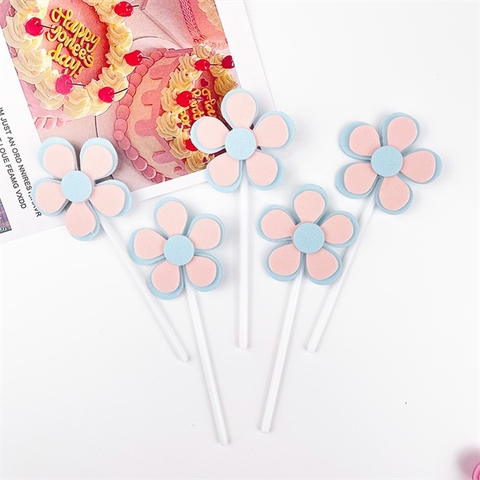 Set que cắm 5 hoa XANH NGỌC - HỒNG xốp 2 lớp