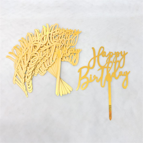 Topper mica Set 10 que HPBD chữ HOA NÉT DÀI VÀNG