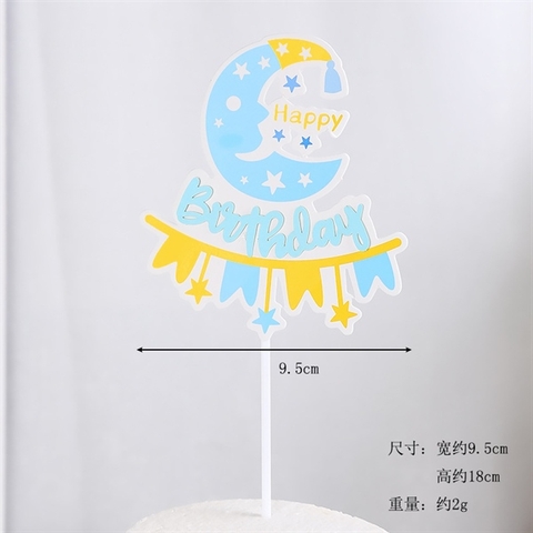 Que cắm HPBD trăng sao dải cờ VÀNG XANH