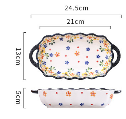 Bộ hoa nhí vàng cam thố chữ nhật hai quai 24.5*12.7*5CM