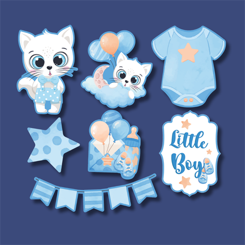 Set que giấy LITTLE BOY mèo xanh cờ sao