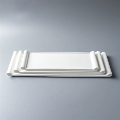 Khay sứ màu trắng có tay size 35.5*11.5cm