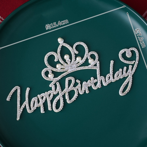 Que HPBD vương miện ngọc trai đính đá