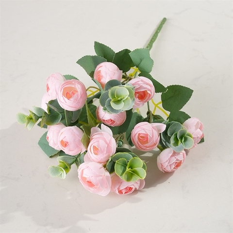Cành hoa hồng trà 30cm (5 nhánh) - HỒNG NHẠT