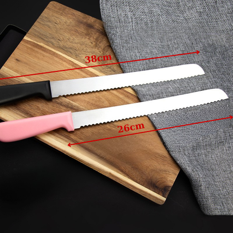Dao cắt bánh cán nhựa đen - hồng răng cưa to size 38cm (lưỡi 26cm)