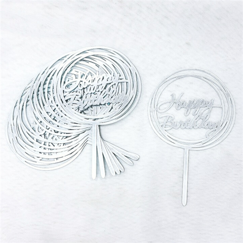 Topper mica Set 10 que HPBD 2 vòng tròn BẠC (set 10c)