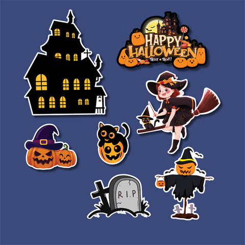 Set que giấy HLW phù thủy bay + mèo bí + nhà đen