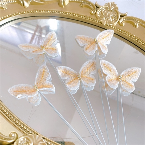 Set 5 bướm vải dệt VÀNG TRẮNG