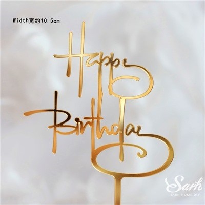 Topper mica HPBD chữ thư pháp VÀNG