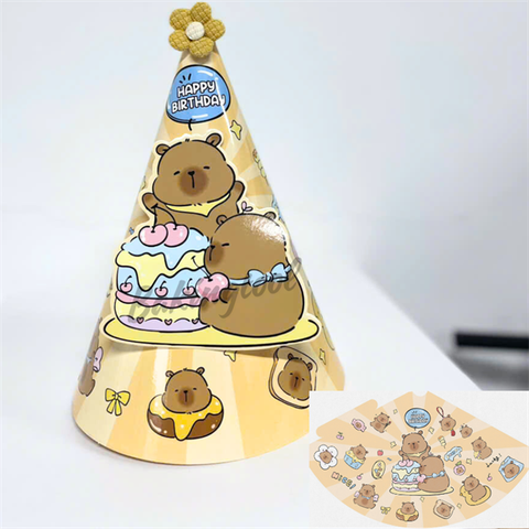 Mũ sinh nhật giấy- CHÓP HOA CAPYBARA (10c)