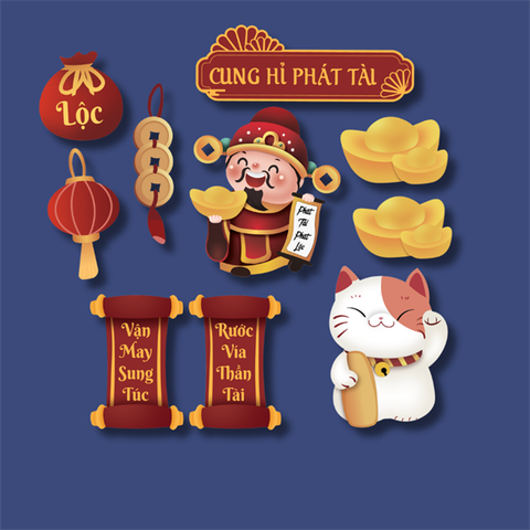 TẾT-Set que giấy THẦN TÀI-MÈO THẦN TÀI (Combo 2)