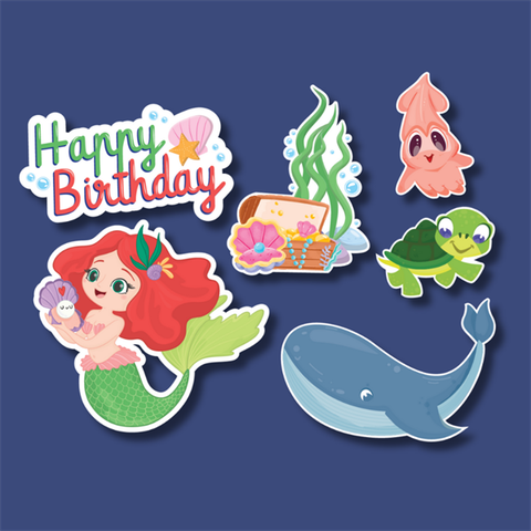 Set que giấy HPBD nàng TIÊN CÁ + RÙA, MỰC mẫu 1 (combo2)