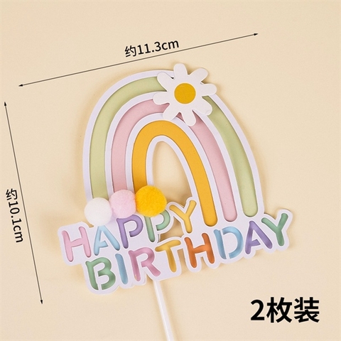 Set 2 que cắm HPBD 2 lớp cầu vồng Bông + hoa màu XANH LÁ