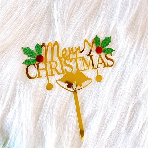 Topper mica MC 2 lá xanh+Chuông vàng