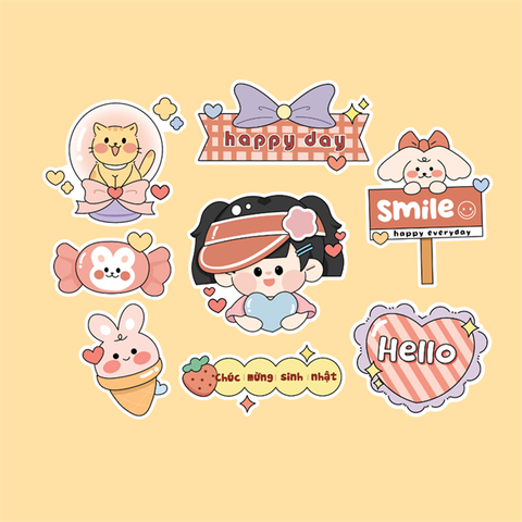 Set que giấy - TN Bé GÁI đội mũ SMILE (combo2)