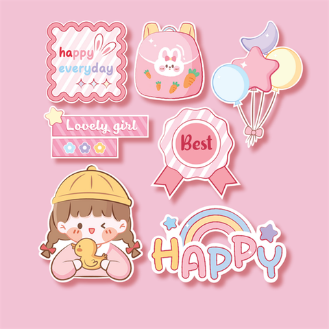 Set que giấy - BÉ GÁI mũ vàng cầm VỊT VÀNG (combo 2)