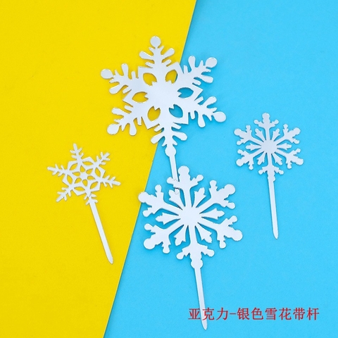 Topper mica 4 bông tuyết trắng MỎNG