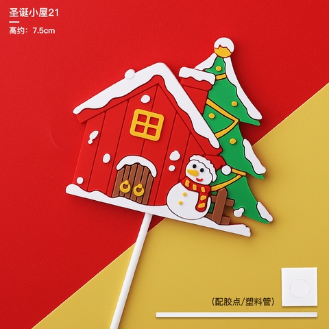 MC kute nhà nhựa đỏ + cây thông + người tuyết 7,5cm