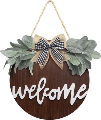 Biển hiệu Welcome tròn 30cm màu gỗ nâu