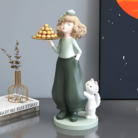 Cô gái Châu Âu tóc vàng màu XANH CỐM 45cm