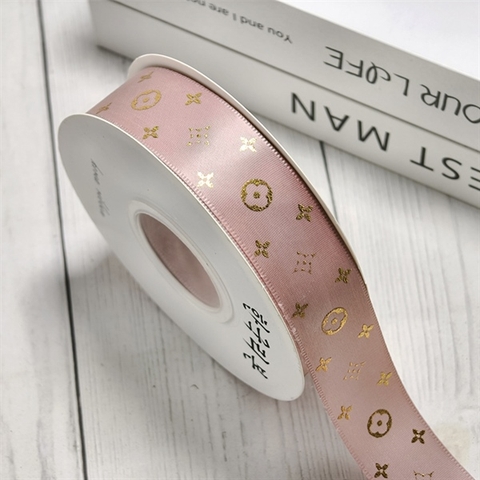 RB LV họa tiết ép nhũ VÀNG màu HỒNG CAM khổ 2,5cm